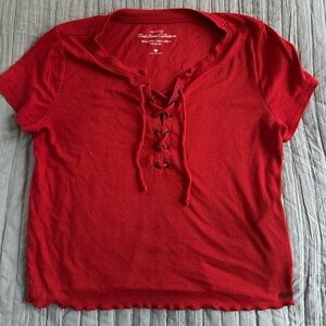 Hollister Women’s Ribbed Lace Up Short Sleeve Top Size M